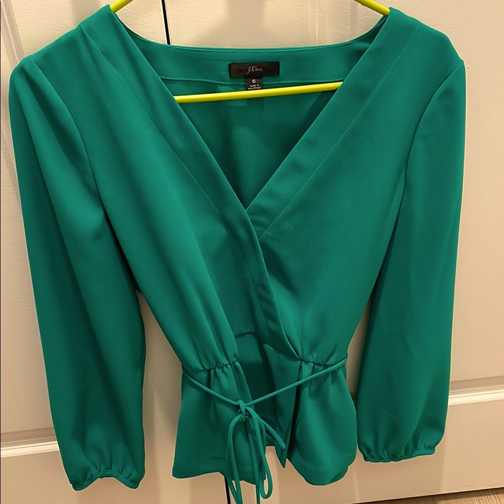 J. Crew Green Faux Wrap Top Size 6